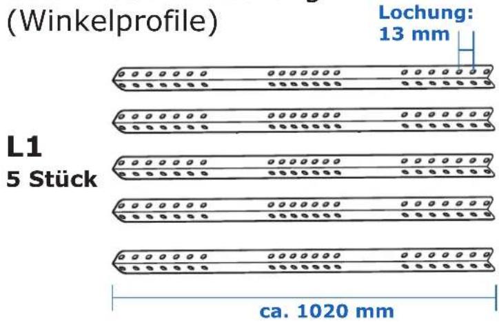 (Winkelprofile) Lochung: 13 mm L1 5 Stück ca. 1020 mm