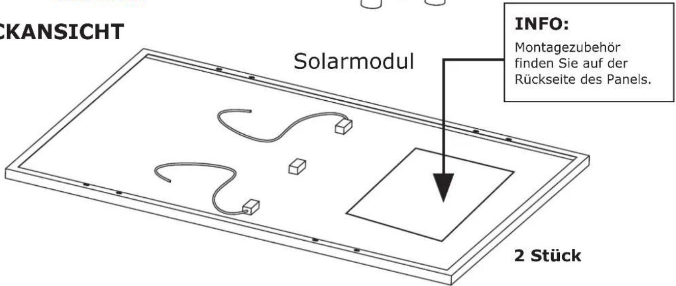CKANSICHT Solarmodul INFO: Montagezubehör finden Sie auf der Rückseite des Panels. 2 Stück