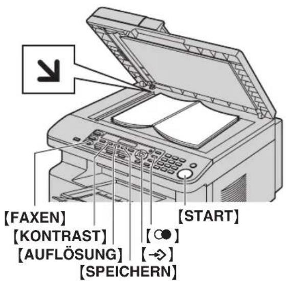 [FAXEN] [KONTRAST] [AUFLÖSUNG] [SPEICHERN] [START] [○●] [→]