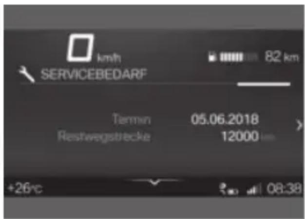 km/h SERVICEBEDARF 82 km Temmin 05.06.2018 Restwegstrecke 12000 +26°C 08:38
