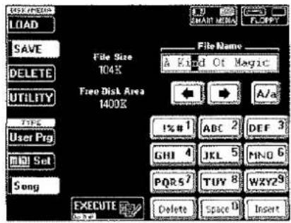 LOAD SAVE DELETE UTILITY File Size 104K Free Disk Area 1400K File Name A Kind Of Magic A/a 1%# 1 ABC 2 DEF 3 GHI 4 JKL 5 MNO 6 PQRS7 TUY 8 WXYZ9 Delete Space D Insert Seng EXECUTE