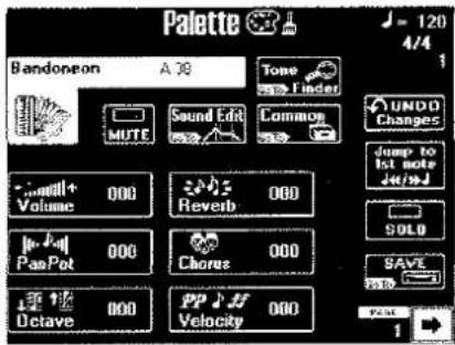 Palette Bandoneon A 78 Tone Finder MUTE Sound Edit Common UNDO Changes Jump to list note J4/9J Volume 000 Reverb 000 PapPot 000 Chorus 000 Octave 000 PP J# Velocity 000 SOLD SAVE 1