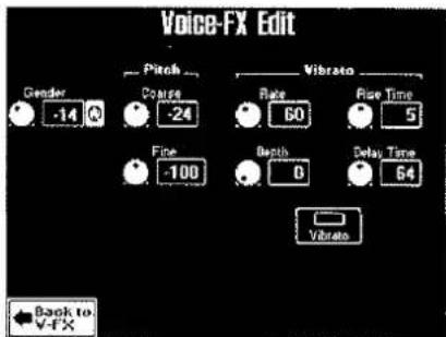 Voice-FX Edit Gender Pitch Vibrato -14 Carge Rise 5 -Fine -100 Depth 64 Vibrate Back to ✓-FX