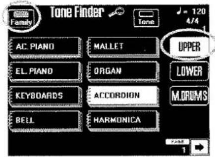 Tone Finder Family AC. PIANO MALLET EL. PIANO ORGAN KEYBOARDS ACCORDION BELL HARMONICA UPPER LOWER M.DRUMS PAGE 1