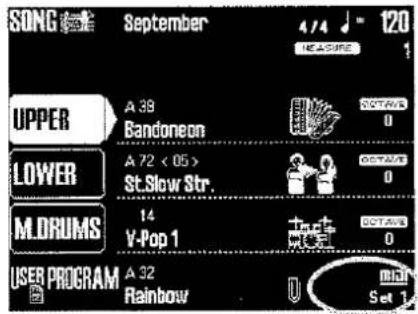 SONG 花 September 4/4 120 ICRESIDE UPPER A 39 Bandoneon SOTAVES 0 LOWER A 72 < 05 > St.Slow Str. SOTAVES 0 M.DRUMS 14 Y-Pop 1 SOTAVES 0 USER PROGRAM A 32 Rainbow Set 1