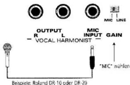 OUTPUT R L VOCAL HARMONIST MIC INPUT GAIN "MIC" wählen Beispiele: Roland DR-10 oder DR-20