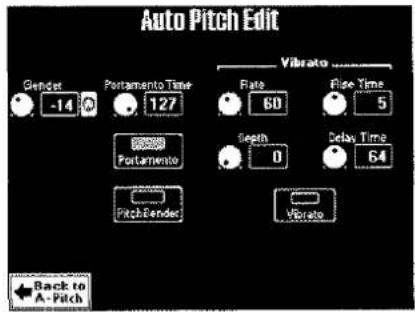 Auto Pitch Edit Gender Portamento Time Vibrato -14 127 Rate 60 Rise Time Portamento Septh Delay Time PitchRender Vibrate Back to A-Pitch
