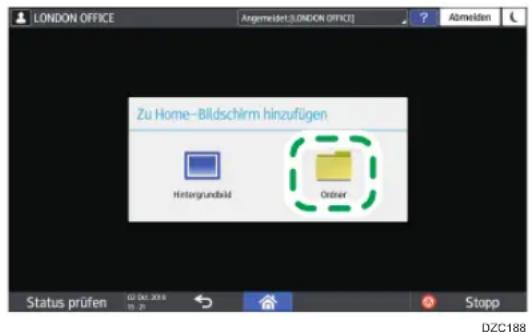 LONDON OFFICE Argemeidert[LONDON OFFICE] Abmelden Zu Home-Bildschirm hinzufügen Hirtergrundbild Ödner Status prüfen 12.04.2018 Stopp DZC188