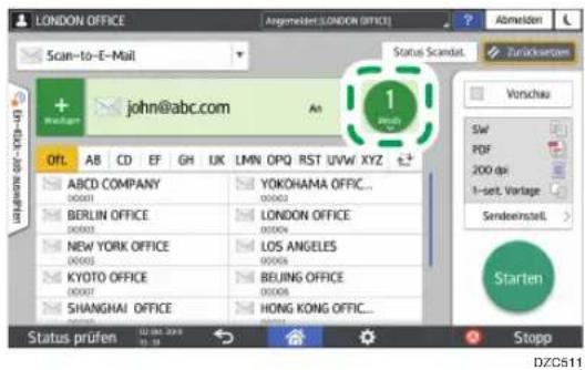 LONDON OFFICE Scan-to-E-Mail Argeminder:LONDON OFFICE Abmelden Status Scandat Zurückserum + webpage john@abc.com An 1 Month Off: AB CD EF GH UK LMN OPQ RST UVW XYZ ABC COMPANY 00003 YOKOHAMA OFFIC... 00003 BERLIN OFFICE 00003 LONDON OFFICE 00004 NEW YORK OFFICE 00005 LOS ANGELES 00006 KYOTO OFFICE 00007 BEIJING OFFICE 00008 SHANGHAI OFFICE 00009 HONG KONG OFFIC... Status prüfen SW PDF 200 da 1-sett. Vorlage Sendeeinstell > Starten Stopp DZCS11