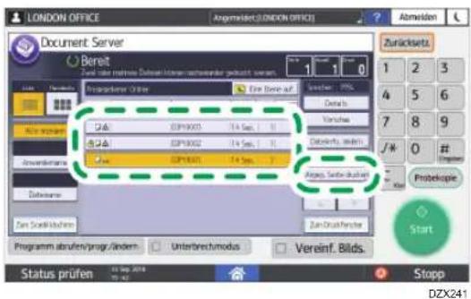 LONDON OFFICE Angemisert[LONDON OFFICE] Abmelden Document Server Benoit Zahl oder mehrige Daten/Internehmensprechen geaktigt werden. 1 1 0 Zuräksetz. 1 2 3 4 5 6 7 8 9 0 # Probekopie Start Status prüfen DZX241 Zins Scolikvolumen Zins Druckforder Programm abrufen/prog./Andern Unterbrechnodus Vereinf. Bilds.