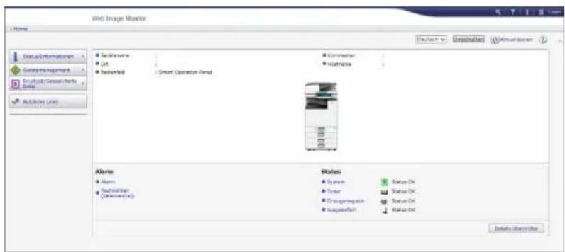 Web Image Monitor Name Data Information General Management Analysis/Session Tools Building Units ■ Security ■ Grid ■ ServerHost Smart Operation Panel Status ■ System ■ Timer ■ Displayset ■ DisplayHost Status OK Status OK Status OK Status OK Details by reference