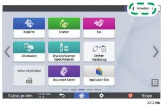 Kopieren Scanner Fax Job drucken Drucken/Scannen (Speichergerät) Direkte Verbindung Keine Empf datesi Document Server Application Site Status prüfen DZC190 Stopp