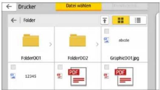 Drucker Datei wählen Folder Folder001 Folder002 abcde Graphic001.jpg 12345 PDF PDF