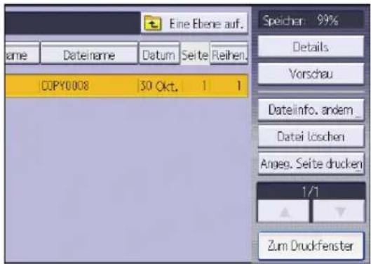 Eine Ebene auf. Speicher: 99% Details Vorschau Dateinfo, andem _ Datei löschen Angeg. Seite drucken 1/1 Zum Druckfenster
