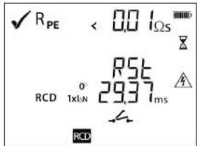 ✓ R_PE < 0,0 I_ΩS RST RCD 0° 29,37 ms 1x1:N RCD