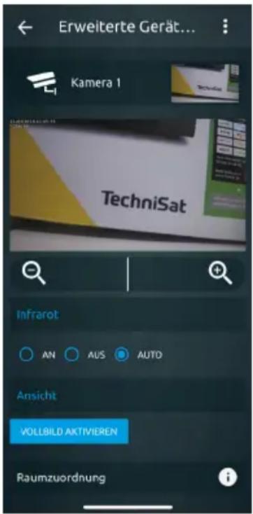 Erweiterte Gerät... Kamera 1 TechniSat Infrarot AN AUS AUTO Ansicht VOLLBILD AKTIVIEREN Raumzuordnung