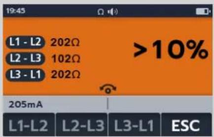 L1 - L2 202Ω L2 - L3 102Ω L3 - L1 202Ω >10% 205mA L1-L2 L2-L3 L3-L1 ESC