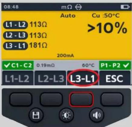 08:48 mΩ Auto Cu :50°C L1 - L2 113Ω L2 - L3 113Ω L3 - L1 181Ω >10% 200mA ✓ C1 - C2 0.19mΩ 60°C P1 - P2 ✓ L1 - L2 L2 - L3 L3 - L1 ESC