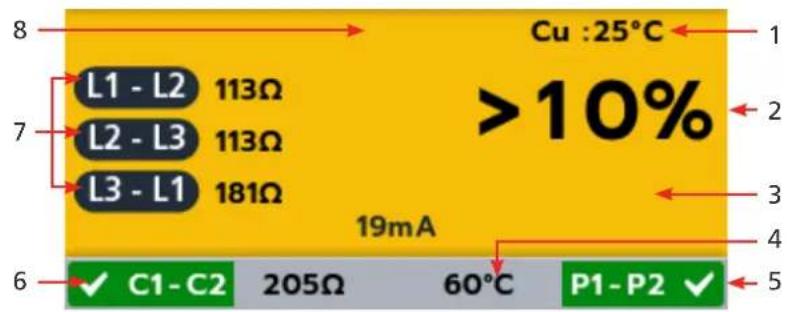 8 L1 - L2 113Ω L2 - L3 113Ω L3 - L1 181Ω Cu : 25°C >10% 19mA 6 ✓ C1-C2 205Ω 60°C P1-P2 ✓ 5 2 3 4
