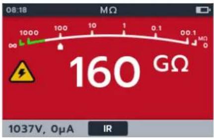 08:18 MΩ 1000 100 10 1 0.1 00.1 MΩ 160 GΩ 1037V, 0μA IR