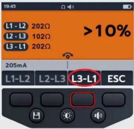 L1 - L2 202Ω L2 - L3 102Ω L3 - L1 202Ω >10% 205mA L1-L2 L2-L3 L3-L1 ESC