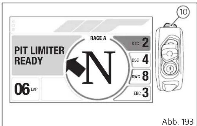 PIT LIMITER READY RACE A DTC 2 DSC 4 DWC 8 EBC 3 06 LAP 10 Abb. 193