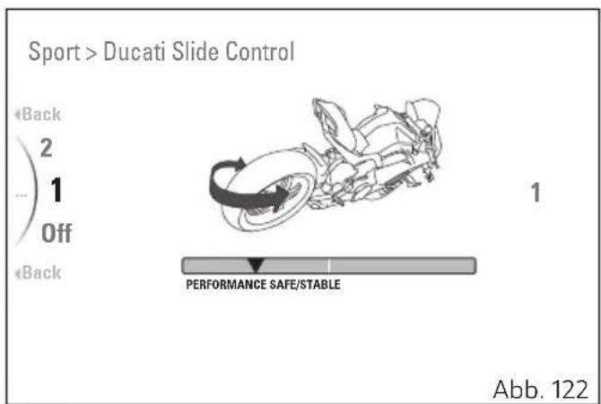 Sport > Ducati Slide Control Back 2 1 Off Back PERFORMANCE SAFE/STABLE 1 Abb. 122