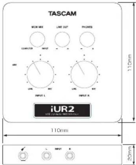 TASCAM MCM MIX LINE OUT PHONES COMPUTER INPUT 110mm 4W LINE MIC INPUT L INPUT R iUR2 USB ZI-DCs/MOS Interface 110mm 20mm
