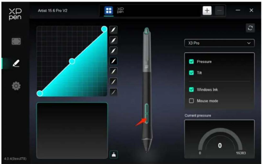 XP pen Artist 15.6 Pro V2 X3 Pro Pressure Tilt Windows Ink Mouse mode Current pressure 0 16383 4.0.4(9eed78)