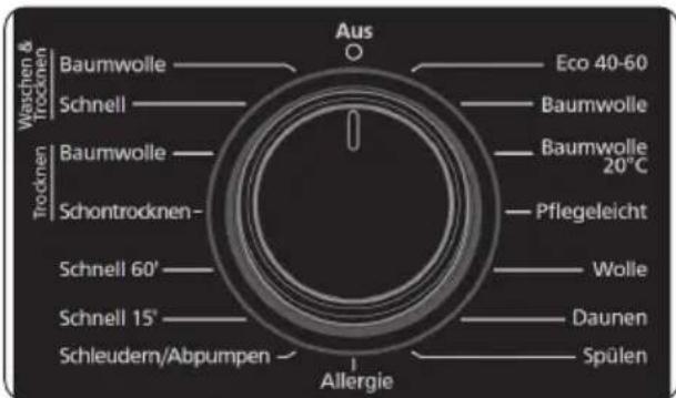 Aus Wäschen & Trocknen Baumwolle Schnell Baumwolle Schontrocknen- Schnell 60' Schnell 15' Schleudern/Abpumpen Eco 40-60 Baumwolle Baumwolle 20°C Pflegeleicht Wolle Daunen Spülen Allergie