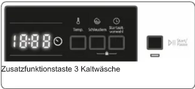 18:00 Temp. Schlaudern Startzultvorwahl Start/ Pause Zusatzfunktionstaste 3 Kaltwäsche