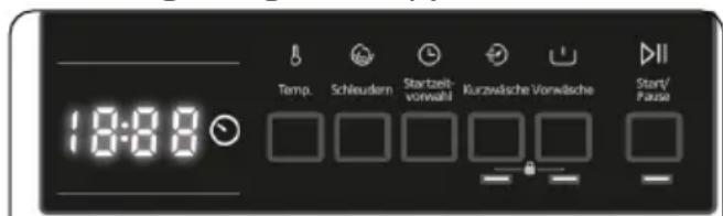 Temp. Schleudern Startzeitvorwahl Kurzwäsche Vorwäsche Start/Pause 18:00