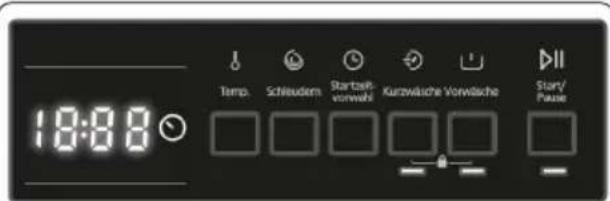 Temp. Schneudern Startzeit vorwahl Kurzwäsche Vorwäsche Start/Pause 18:00