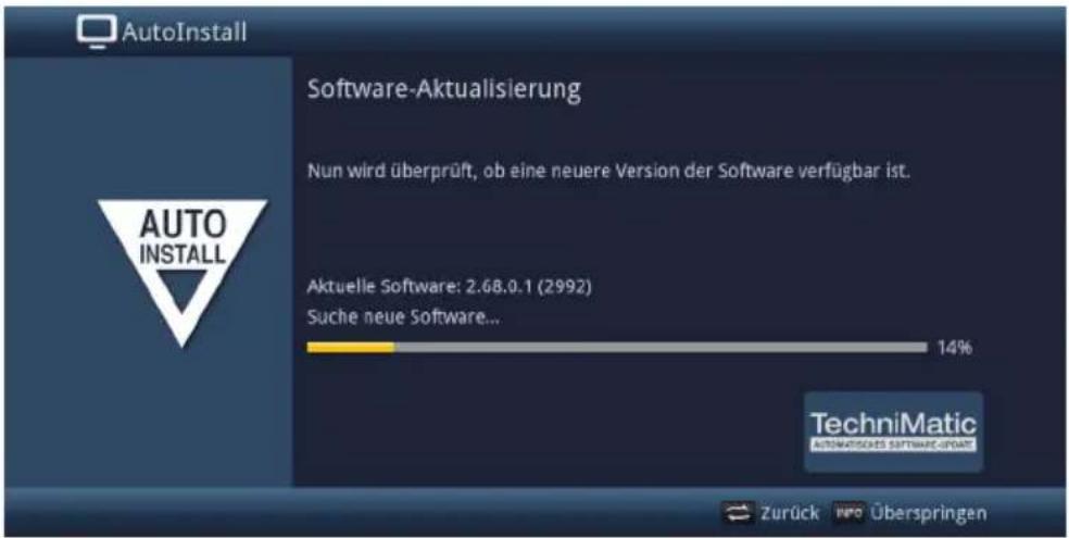 AutoInstall Software-Aktualisierung Nun wird überprüft, ob eine neuere Version der Software verfügbar ist. Aktuelle Software: 2.68.0.1 (2992) Suche neue Software... 14% TechniMatic AUTOMATIVES SOFTWARE-OPART Zurück INFO Überspringen