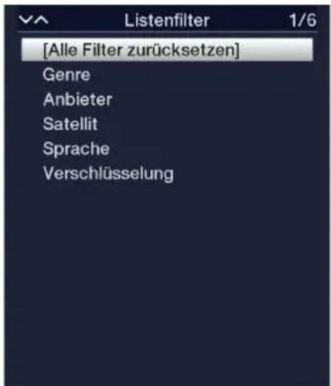 [Alle Filter zurücksetzen] Genre Anbieter Satellit Sprache Verschlüsselung