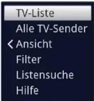TV-Liste Alle TV-Sender < Ansicht Filter Listensuche Hilfe