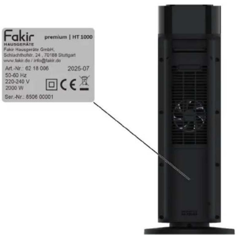 Fakir premium | HT 1000 HAUSGERÄTE Fakir Hausgeräte GmbH, Schlachthofstr. 24 , 70188 Stuttgart www.fakir.de / info@fakir.de Art.-Nr.: 62 18 006 2025-07 50-60 Hz 220-240 V 2000 W Ser.-Nr.: 8506 00001