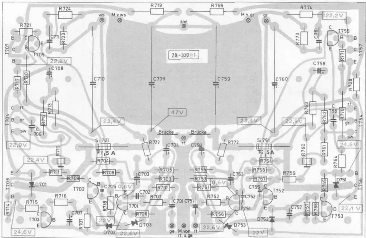 R724 E C 9 T705 22,2V B R717 R720 C708 C rt B gr E sw 706 23,4V T704 Si 701 F2 5 A R704 R722 C704 rt Brücke Brücke R722 Si 751 F2 5A R754 R760 R763 R762 C756 24,6V T706 E R711 R709 C D701 R708 R705 R703 R753 0,6V C753 R758 R767 R759 T702 B C705 0,6V C702 R701 R751 C755 C T752 B E E T701 C D701 R702 R706 C701 C751 R752 B T751 C D752 D753 R714 R715 R716 C T703 B C707 R707 D702 22,6V ge M.von rt M.vws W S W 22,6V 24,6V 22,6V 22,6V 22,6V 22,6V 22,6V 22,6V 22,6V 22,6V 22,6V 22,6V 22,6V 22,6V 22,6V 22,6V 22,6V 22,6V 22,6V