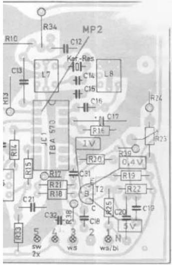 R10 MP2 C12 Ker-Res L7 C14 L8 C15 C16 R13 R14 R15 C17 TBA 570 R16 1V R20 R39 C,4V R17 R21 R18 C31 E B T2 R22 C20 R23 C18 C21 R32 C32 R33 sw 2x L ws ws/bi N R24