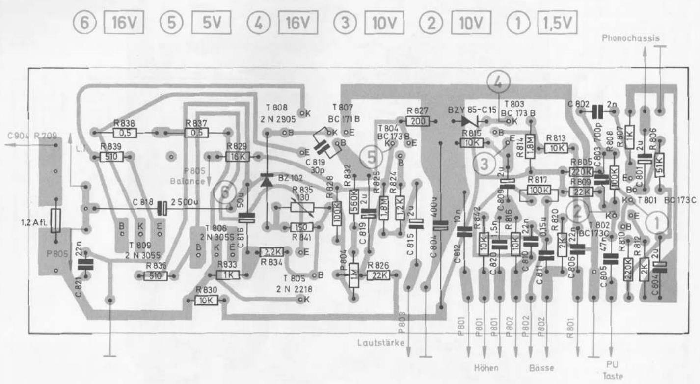 ⑥ 16V ⑤ 5V ④ 16V ③ 10V ② 10V ① 1.5V C904 R709 L.N R838 0,5 R837 0,5 R839 510 R829 16 K P805 Balance C818 2 500u B Z102 R835 130 T806 2 N 3055 R836 510 R833 1K R830 10K T808 2 N 2905 O.K T807 BC 171 B O.E C819 30P R826 R832 R825 R824 R827 200 T804 BC 173 B O.E BZ 102 R835 130 R826 100K R832 560K C819 2 u R824 1.8M C815 2 u 400u BZY 85-C15 T803 BC 173 B O.K R815 10K R814 1.8M R813 10K C803 700P R807 1K R806 2 u C801 51K R805 220K R809 22K R817 100KJ C803 700P R809 220K R806 22K T801 BC 173C E Ko T801 BC 173C ③ ④ P804 R826 1M R826 22K P803 Lautstärke P801 P801 P801 P802 P802 P802 P802 R801 R805 47N C 47N C 47N C 47N C 47N C 47N C 47N C 47N C 47N C 47N C 47N C 47N C 47N C 47N C 47N C 47N C 47N C 47N C 47N C 47N C 47N UHOEN BÄSSE PU Taste