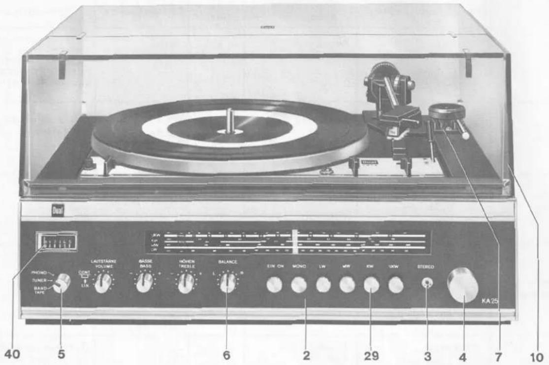 Dual LANTSTAGE VOLUME BASSE BASS HONOR TIRELLS BALANCE EIN ON MONO LW MPW JKW UKW STEREO TUNER BRAND TAPE 40 5 6 2 29 3 4 7 10 KA25