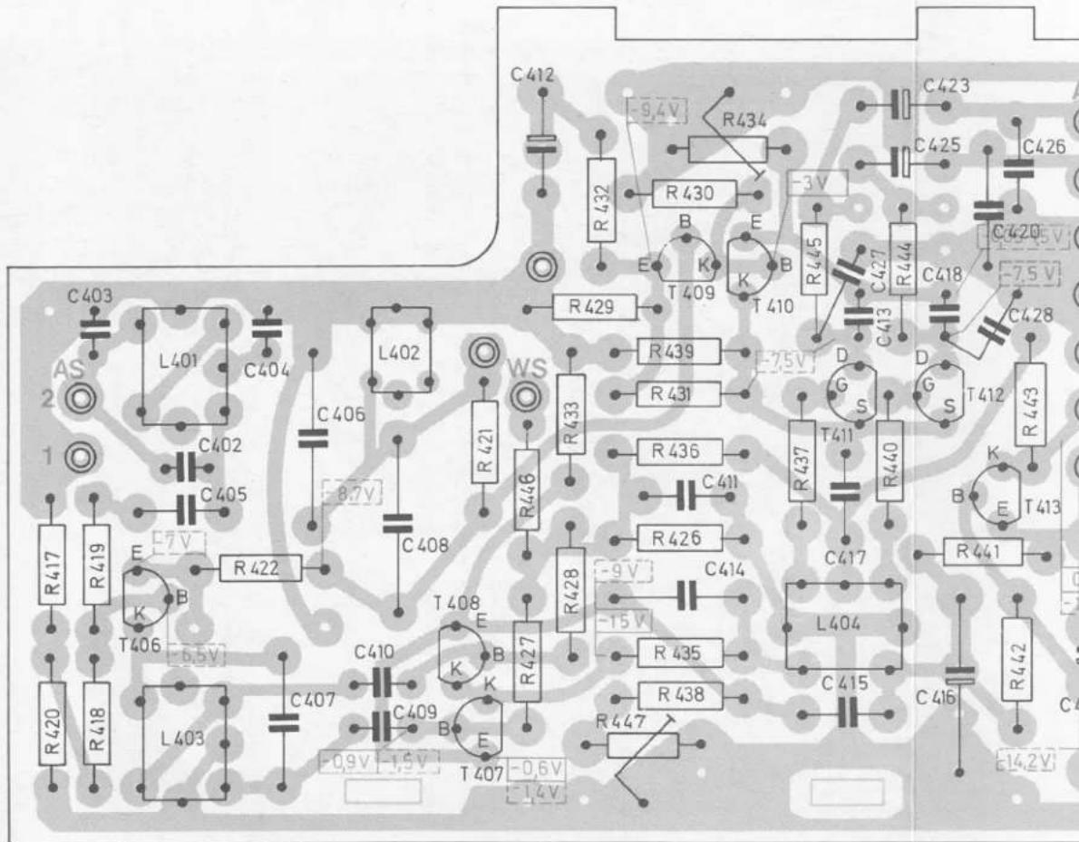 C412 -9.4V R434 R432 R430 E K T409 E B T410 R445 C427 R444 C418 C426 C423 C425 C420 -7.5V C428 C413 C418 C429 R439 R431 R436 C411 R426 C414 R437 T411 R440 D G S T412 R443 K E T413 R441 L404 C415 C416 R442 C415 R438 R437 R428 R427 T408 E K T408 E K T407 -0.6V -0.9V -1.5V -0.6V -1.5V R422 R421 R426 R428 R427 C409 C407 C406 C405 C402 AS 2 1 2 3 4 5 6 7 8 9 10 11 12 13 14 15 16 17 18 19 20 21 22 23 24 25 26 27 28 29 30 31 32 33 34 35 36 37 38 39 40 41 42 43 44 45 46 47 48 49 50 51 52 53 54 55 56 57 58 59 60 61 62 63 64 65 66 67 68 69 70 71 72 73 74 75 76 77 78 79 80 81 82 83 84 85 86 87 88 89 90 91 92 93 94 95 96 97 98 99 100