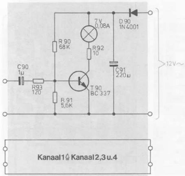 7V 0,08A R90 68K R92 10 D 90 IN4001 C90 1μ R93 120 R.91 5,6K T 90 BC 337 C91 220μ >12V~ Kanaal1△ Kanaal2,3 u.4