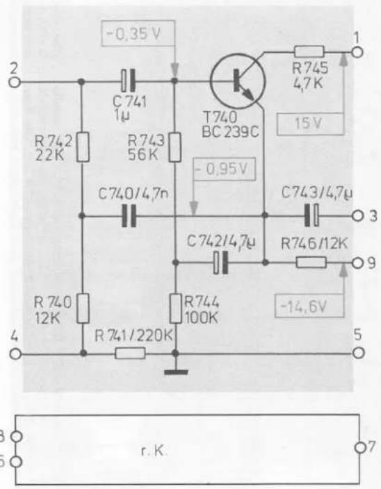 -0.35 V R742 22K C741 1μ R743 56K C740/4.7n T740 BC 239C -0.95V C742/4.7μ R744 100K R740 12K R741/220K -14.6V 15 V R745 4.7K 3 R746/12K 9 r.K. 5 7