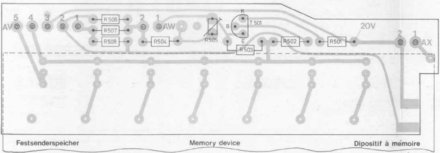 5 4 3 2 1 R506 AV 2 1 AW R507 R508 R504 R505 K T 501 B E R503 R502 R501 20V 2 1 AX Festsenderspeicher Memory device Dipositif à mémoire