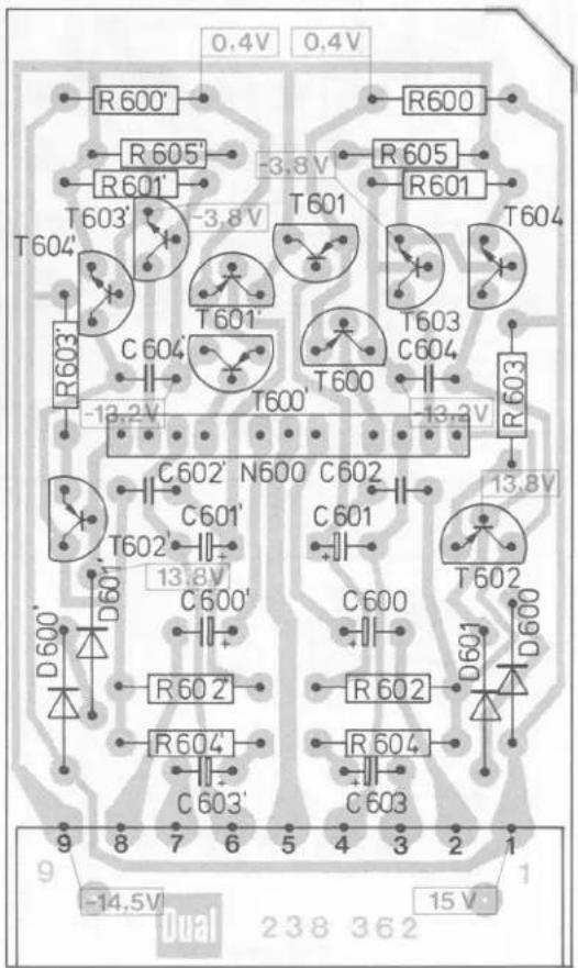 0.4V 0.4V R600' R605' R601' T603' -3.8V R605 R601 T604 T601 T603 C604 T600' -13.2V R603 C602' N600 C602 C601' T602' 13.8V C600' D600' R602' R604' C603' C601' T602 D600' 9 8 7 6 5 4 3 2 1 -14.5V 15 V Dual 238 362