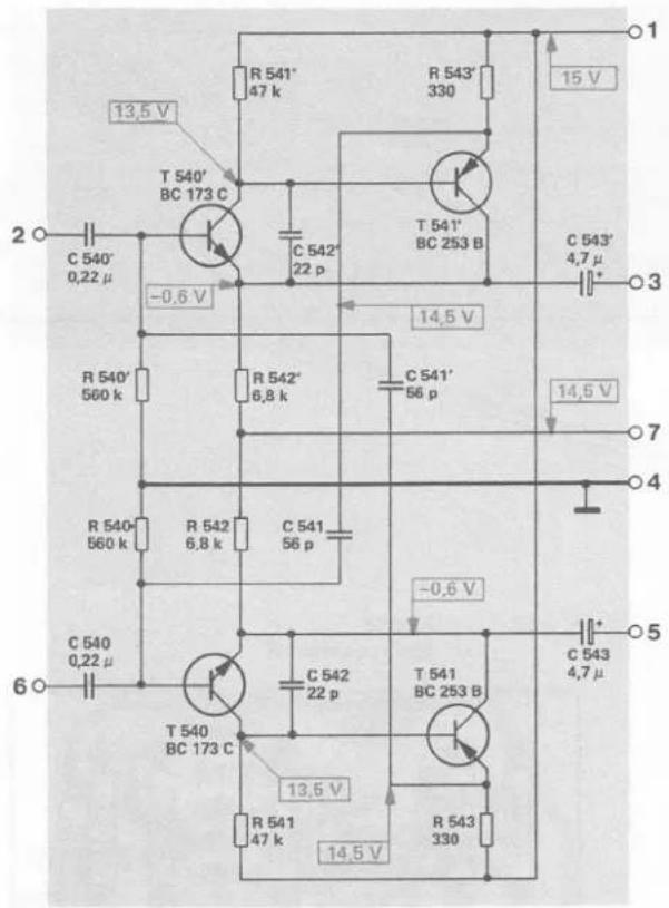 13,5 V R 541' 47 k T 540' BC 173 C C 542' 22 p -0,6 V R 540' 560 k R 542' 6,8 k C 541' 56 p R 540' 560 k R 542 6,8 k C 541 56 p -0,6 V T 540 BC 173 C C 542 22 p 13,5 V R 541 47 k T 541 BC 253 B R 543 330 15 V 14,5 V 14,5 V 14,5 V 13,5 V 14,5 V 14,5 V 13,5 V 14,5 V 14,5 V 13,5 V 14,5 V