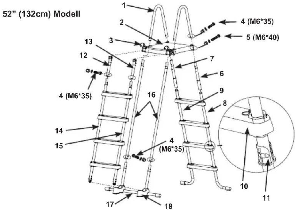52" (132cm) Modell 1 2 3 4 (M6*35) 5 (M6*40) 6 7 8 9 10 11 12 13 14 15 16 17 18 4 (M6*35)
