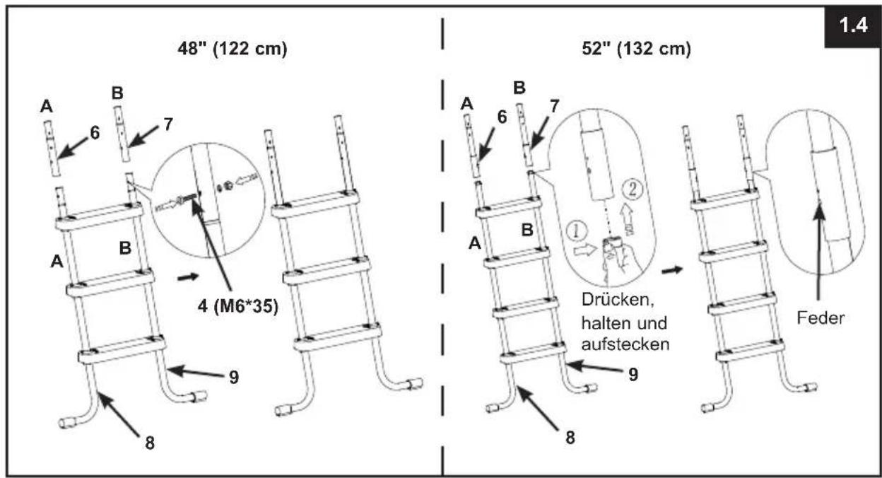 48" (122 cm) 52" (132 cm) 1.4 A B 6 7 A B 4 (M6*35) 9 8 A B 6 7 A B Drücken, halten und aufstecken 9 8 Feder
