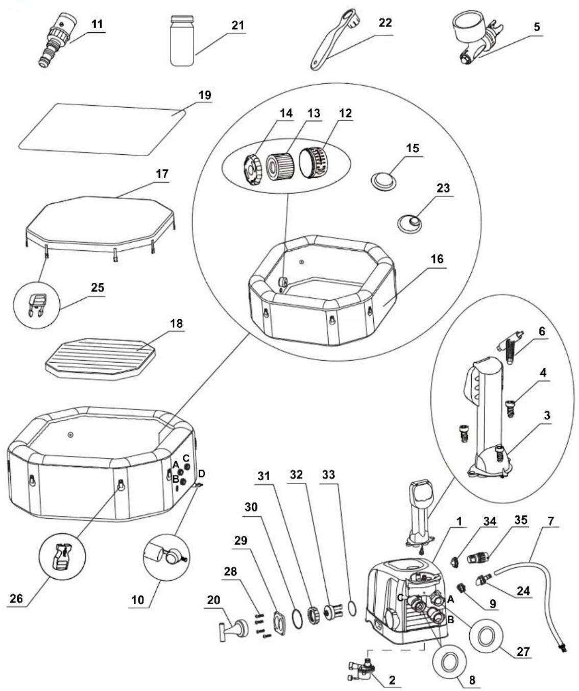 INTEX PureSpa Jet & Bubble Deluxe Octagon 128456 - TEILERREFERENZ - 1